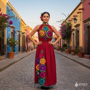 Mexican Red  tunic dress day of the dead ONE SIZE